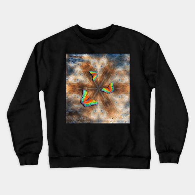 Surreal butterflies on corrugated iron mandala Crewneck Sweatshirt by hereswendy